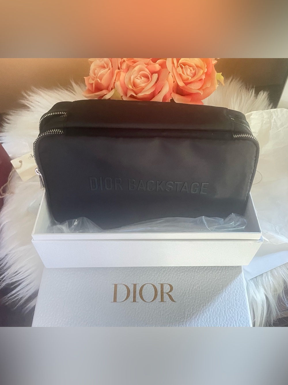 Dior Black Backstage Travel Toiletry Pouch with brushes and Box . NWT